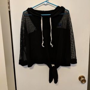 Hooded cropped mesh top